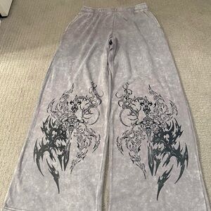 Gray Cybersigilism Wide-Leg Lounge Pants